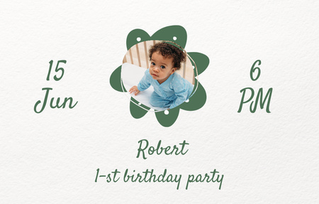 Küçük Çocuğun İlk Doğum Günü Partisinin Twigs ile Duyurusu Invitation 4.6x7.2in Horizontal Tasarım Şablonu