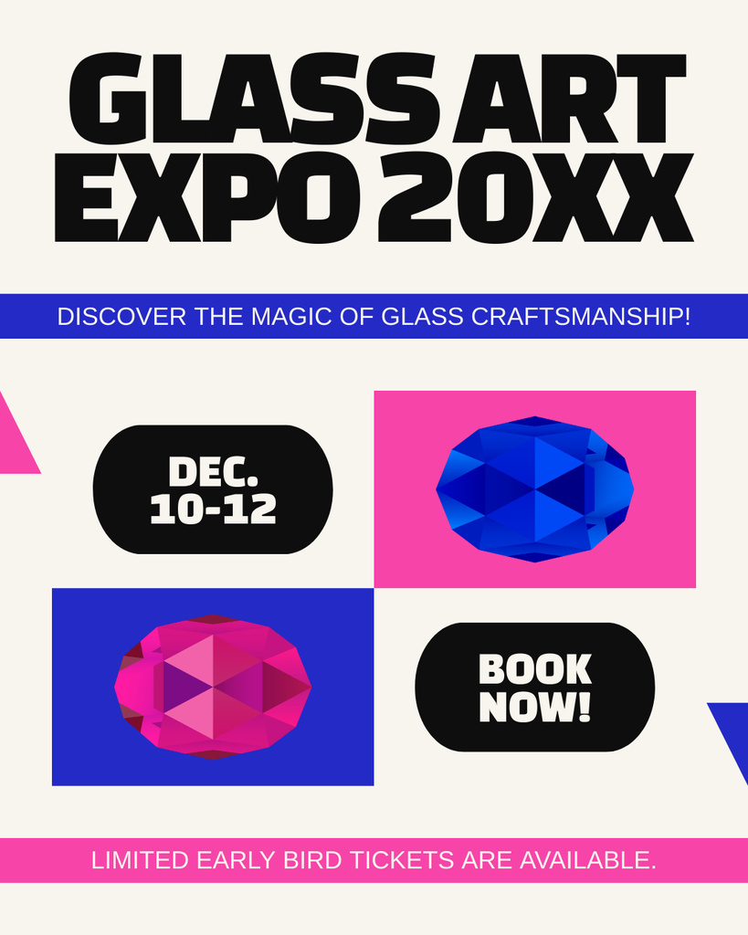 Modern Glass Art Expo Announcement With Booking Instagram Post Vertical Modelo de Design