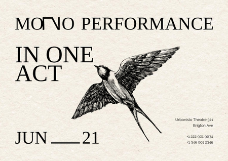 Performance Announcement with Flying Bird Poster B2 Horizontal Design Template