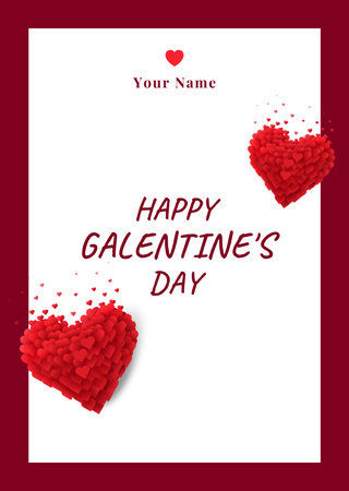 Cute Galentine's Day Greeting with Red Hearts Postcard A6 Vertical Design Template