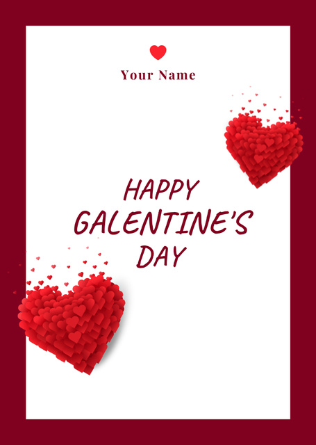 Cute Galentine's Day Greeting with Red Hearts Postcard A6 Vertical Šablona návrhu