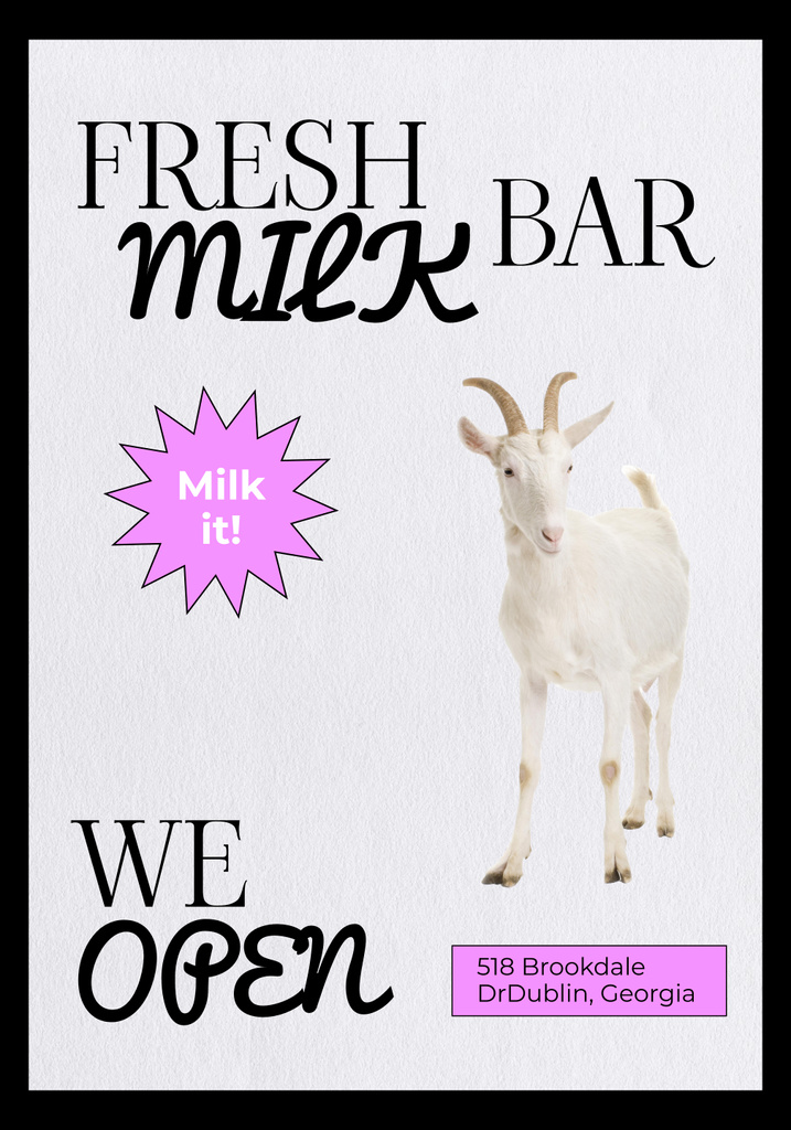Bar Opening Ad with Cute Goat Poster 28x40in – шаблон для дизайну
