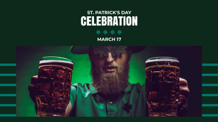 St.Patrick's Day Celebration with Man holding Beer FB event cover Design Template