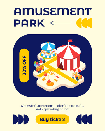 İndirimli Biletli Akıllara durgunluk veren Lunapark Instagram Post Vertical Tasarım Şablonu