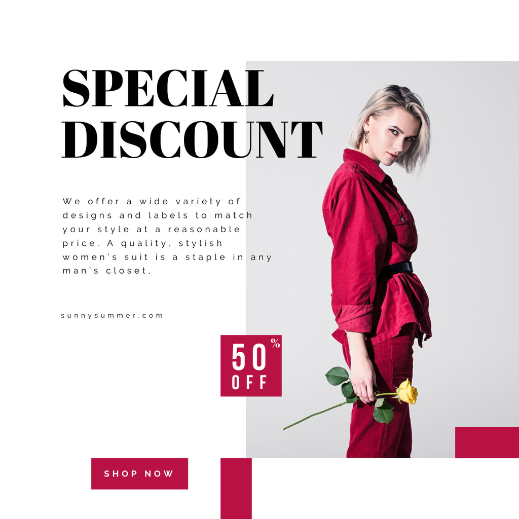 Special Discount for Female Fashion Clothes Sale Instagram Design Template