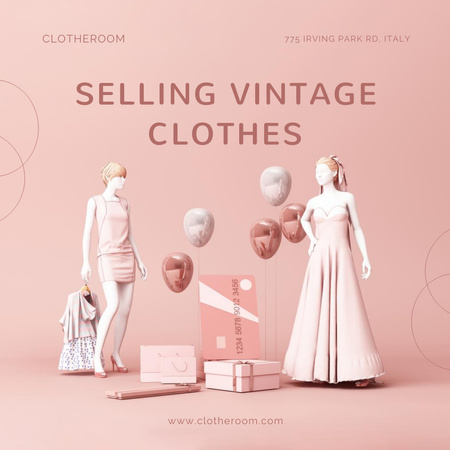 Ontwerpsjabloon van Instagram AD van Vintage Clothes Shop Ad