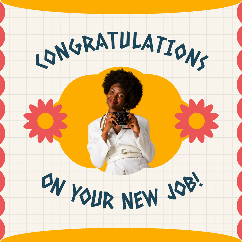Congratulating African American Woman on New Job LinkedIn post Tasarım Şablonu