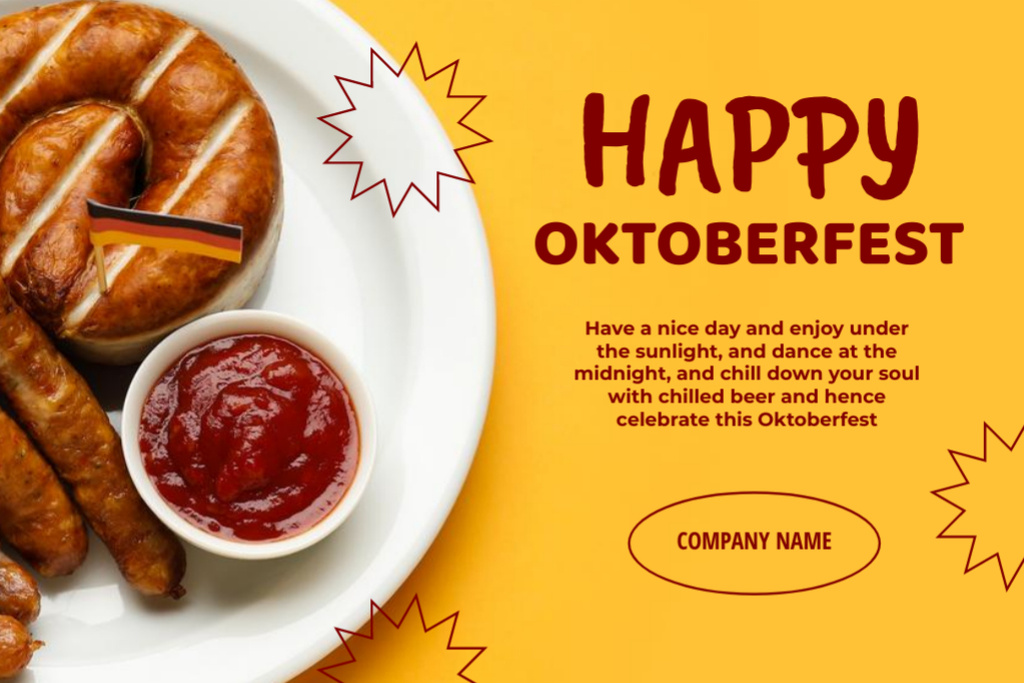 Ad of Oktoberfest Celebration With Food And Ketchup on Plate Postcard 4x6in – шаблон для дизайну