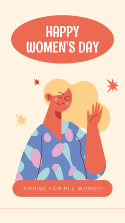 Women's Day Greeting with Cute Young Woman Instagram Story Design Template