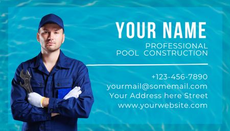 Premium Pool Construction Services Offer Business Card US Design Template