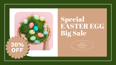 Modèle de visuel Oeufs de Pâques colorés dans une assiette en osier sur la vente de Pâques - FB event cover