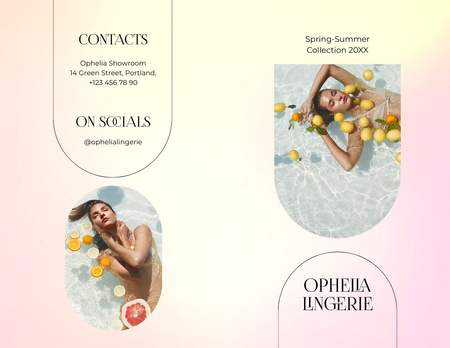 Lingerie Ad with Beautiful Woman in Pool with Lemons Brochure 8.5x11in Bi-fold Tasarım Şablonu
