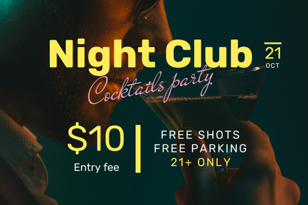 Cocktail Party Announcement with Free Shots Flyer 4x6in Horizontal Design Template