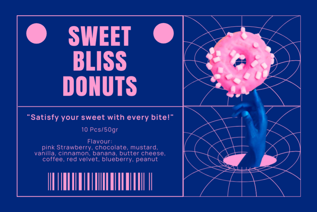 Designvorlage Blue and Pink Postmodern Tag for Donuts für Label