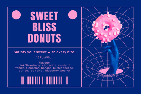Szablon projektu Niebieska i różowa postmodernistyczna etykieta na pączki Label