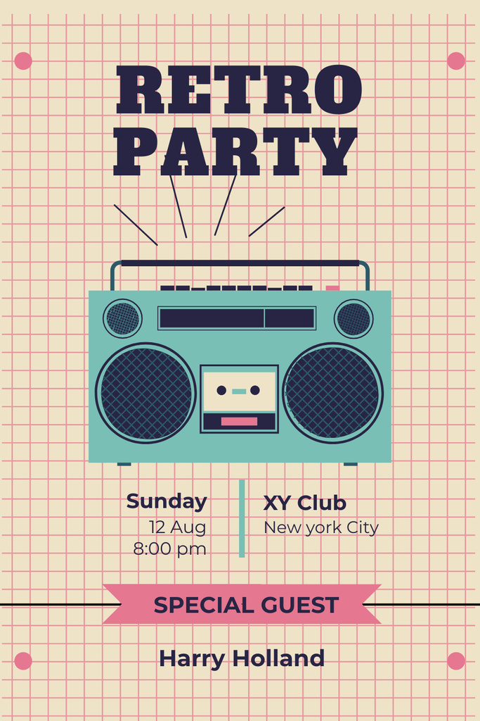 Retro Party invitation Pinterest Design Template