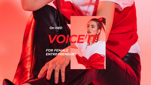 Ontwerpsjabloon van FB event cover van Women's Day Announcement with Woman in Red Outfit