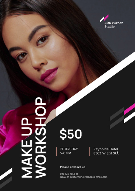 Designvorlage Makeup Workshop with Young Attractive Woman in Pink Lisptick für Poster B2