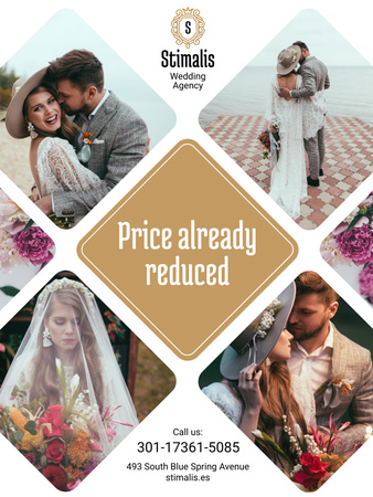 Wedding Agency Services Ad with Happy Newlyweds Couple Poster US Tasarım Şablonu