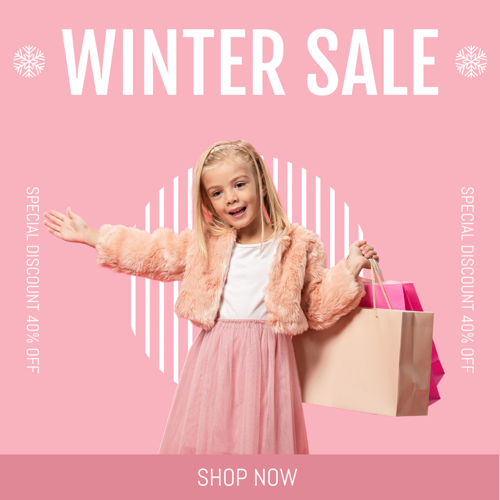 Winter Sale of kids fashion clothing for girls Instagram Design Template
