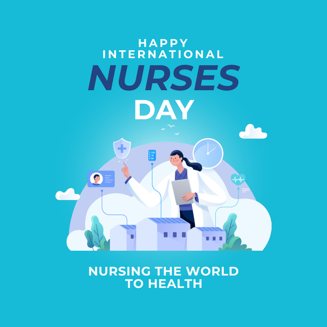 Ontwerpsjabloon van Instagram van Nurses Day Greeting Blue Cartoon Illustrated