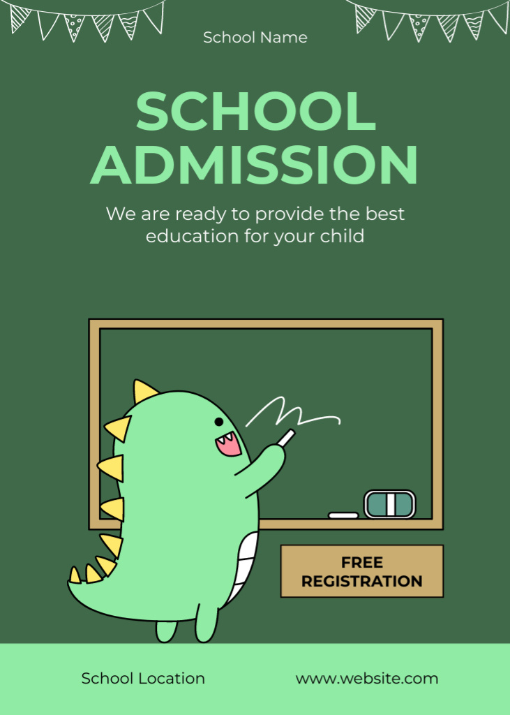 Designvorlage Free School Enrollment Announcement with Cute Cartoon Dragon für Flayer