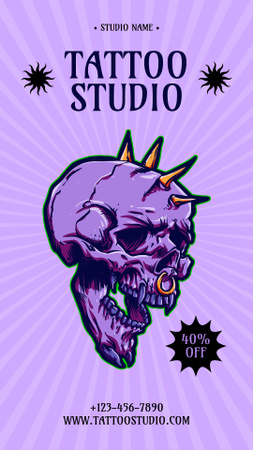 Stunning Tattoo Studio Service With Discount And Skull Instagram Story Design Template