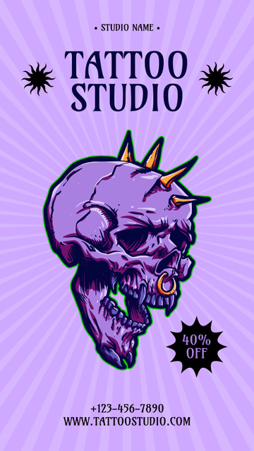 Plantilla de diseño de Stunning Tattoo Studio Service With Discount And Skull Instagram Story 