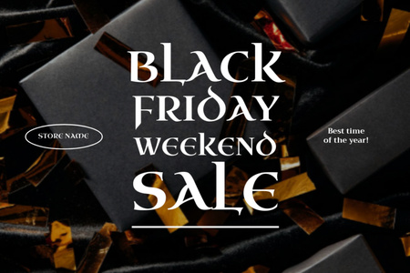 Black Friday Holiday Sale Announcement with Confetti Flyer 4x6in Horizontal Design Template