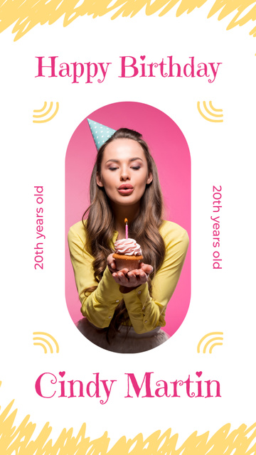 Cute Young Birthday Girl Blowing Out Candle Instagram Story Modelo de Design