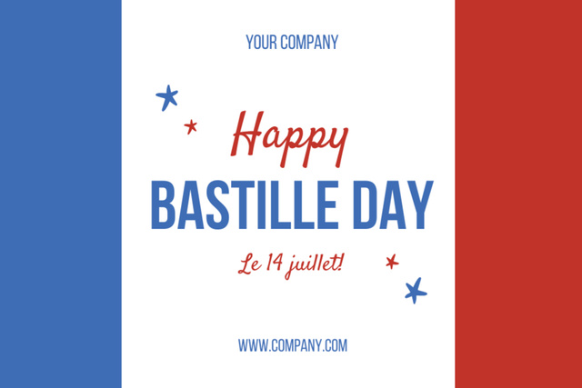 Greeting Card for Bastille Day Holiday with Flag Postcard 4x6in Design Template