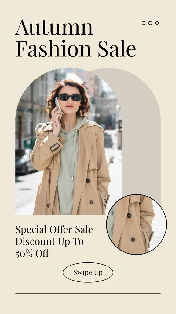 Autumn Sale with Woman in Beige Trench Coat Instagram Storyデザインテンプレート