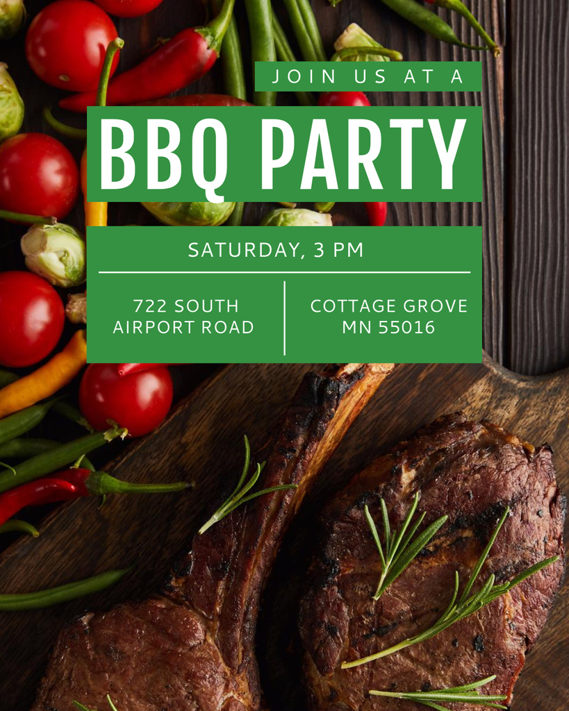 BBQ Party Announcement with Roasted Drumsticks Poster 16x20in Design Template