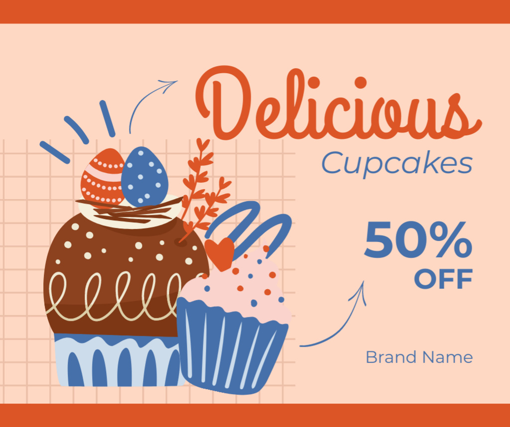 Delicious Cupcakes Offer with Simple Doodle Illustration Facebook Tasarım Şablonu