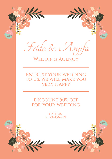Wedding Agency Ad with Floral Illustration Poster Design Template