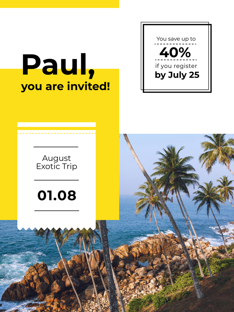 Ontwerpsjabloon van Poster US van Summer Trip Offer Palm Trees at beach