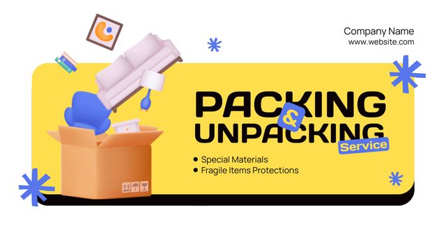 Designvorlage Offer of Packing and Unpacking Services with Things in Box für Facebook AD
