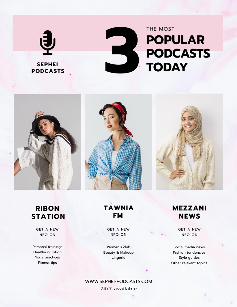 Popular Podcasts and Vlogs for Women Poster 8.5x11in Tasarım Şablonu