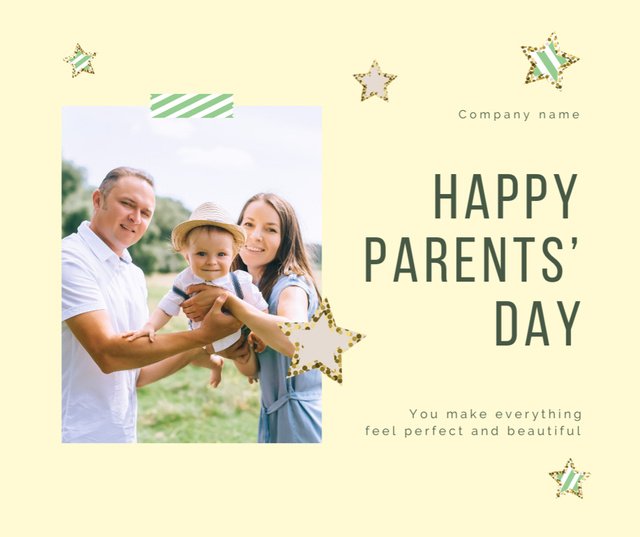 Happy Family Together With Child on Parents' Day In Yellow Facebook Modelo de Design
