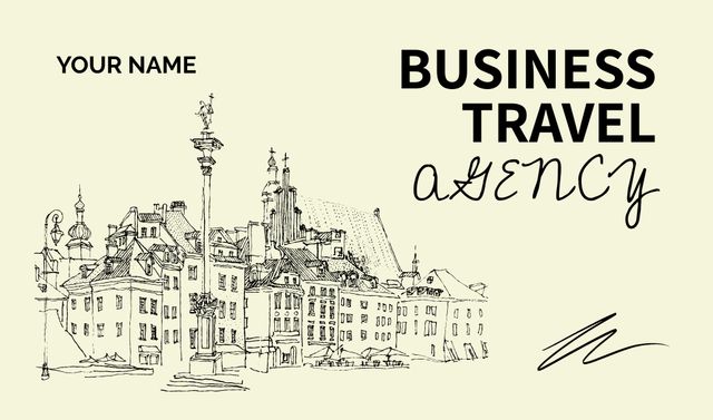 Travel Agency Ad with Street Old Buildings Business card tervezősablon
