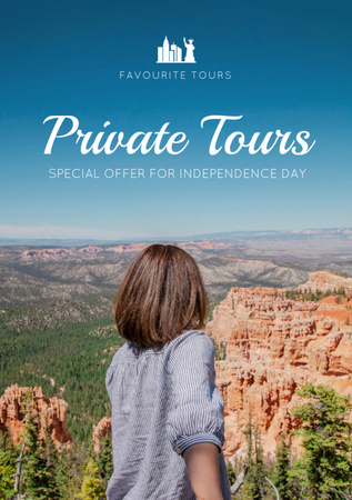 USA Independence Day Tours Offer with Woman Tourist Flyer A5 Design Template