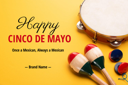 Cinco de Mayo Celebration with Maracas and Tambourine Postcard 4x6in Design Template