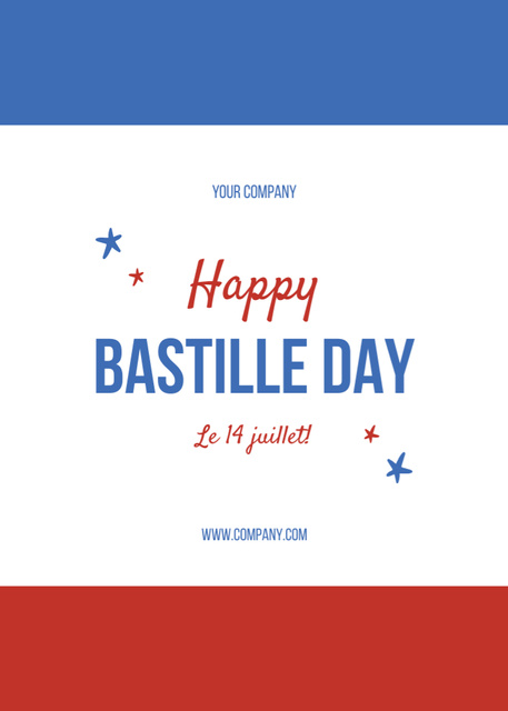 Greeting for Bastille Day Holiday Postcard 5x7in Vertical Design Template