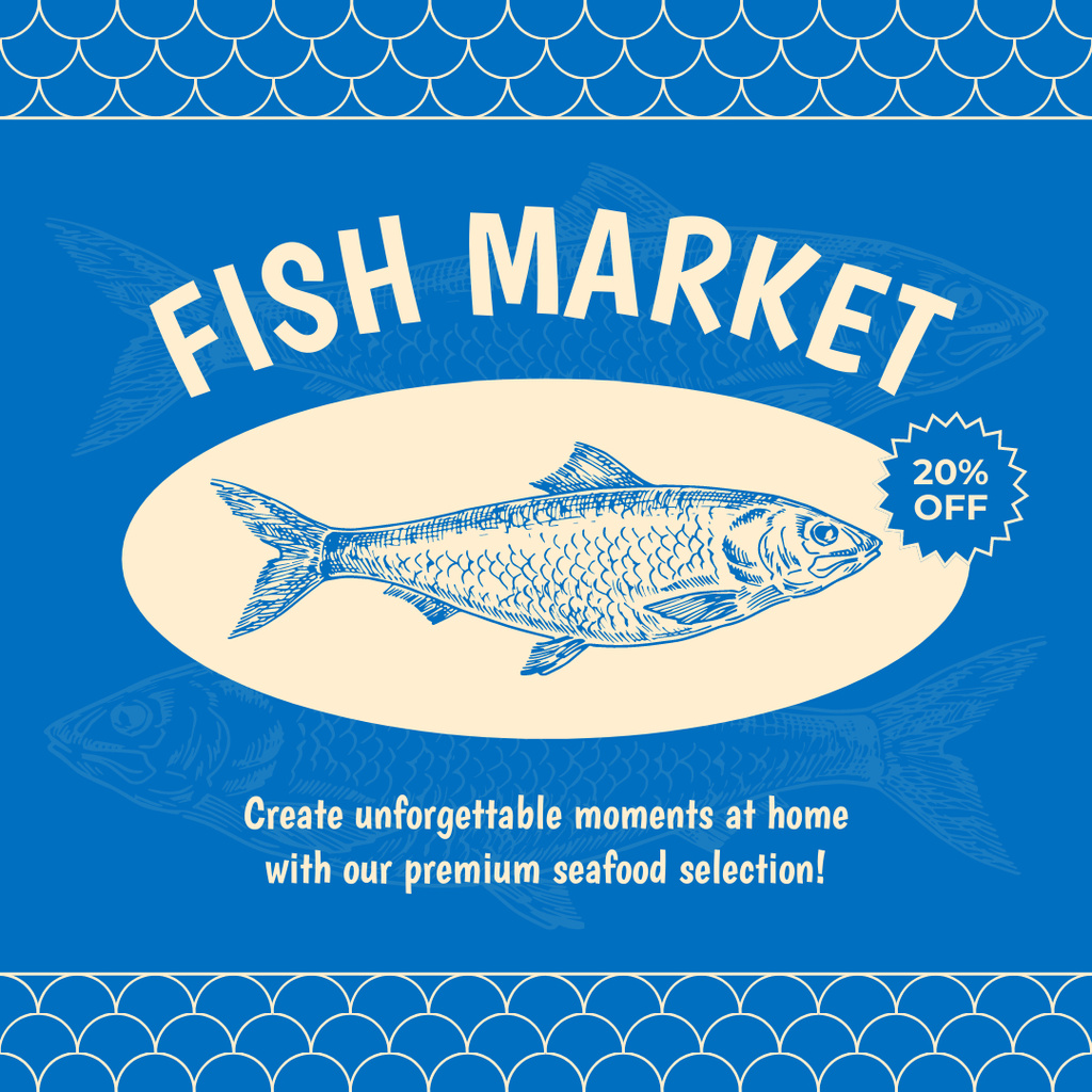 Template di design Fish Market Ad with Big Offer of Discount Instagram
