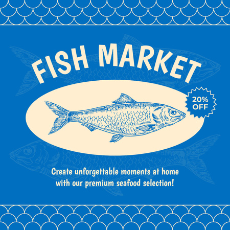 Fish Market Ad with Big Offer of Discount Instagram Design Template