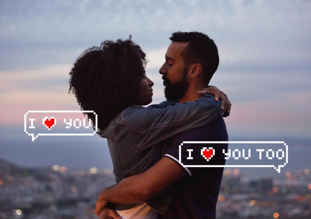 Couple In City Hugging On Valentine's Day Postcard A5 Πρότυπο σχεδίασης
