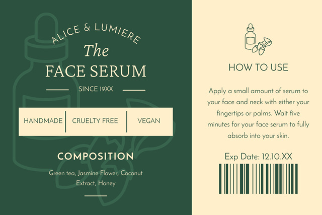 Handmade Face Serum With Instruction Offer Label Design Template