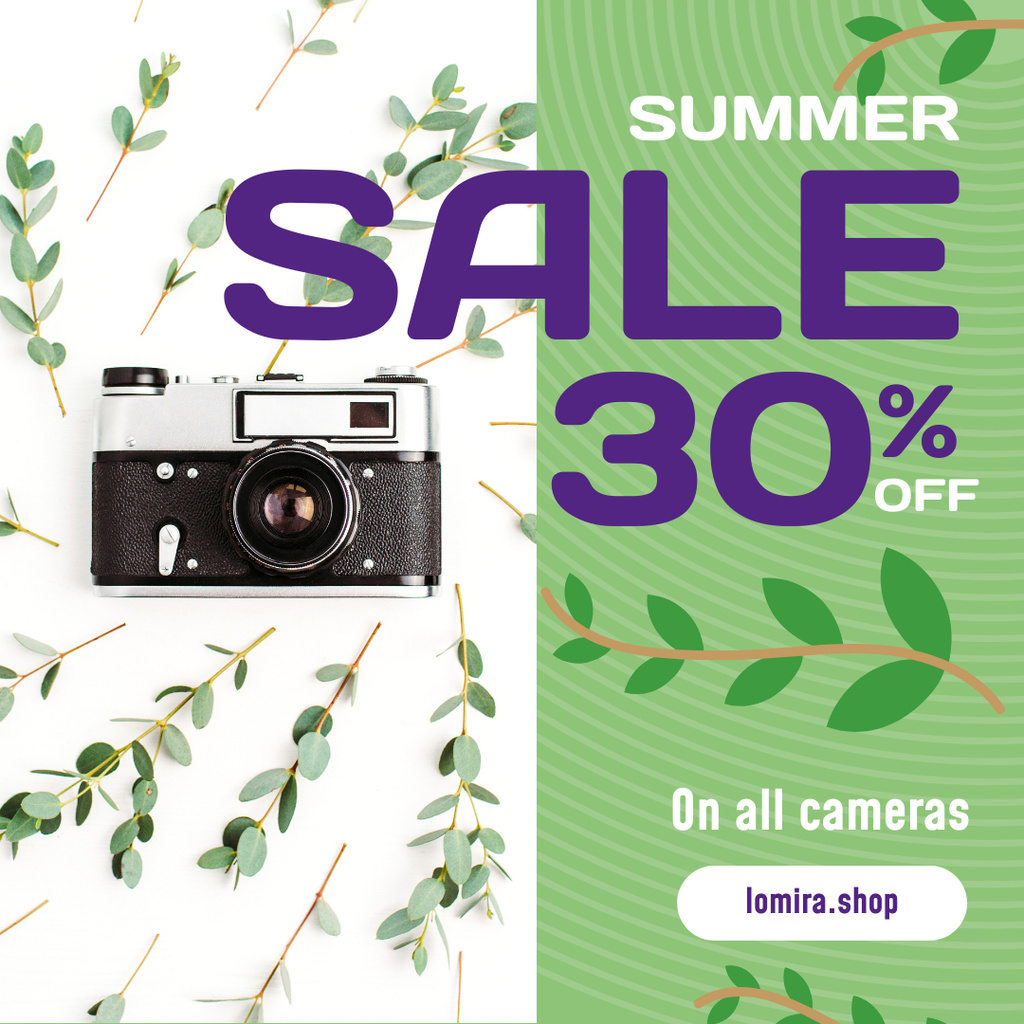 Photography Sale Old Camera Leaves Frame Instagramデザインテンプレート