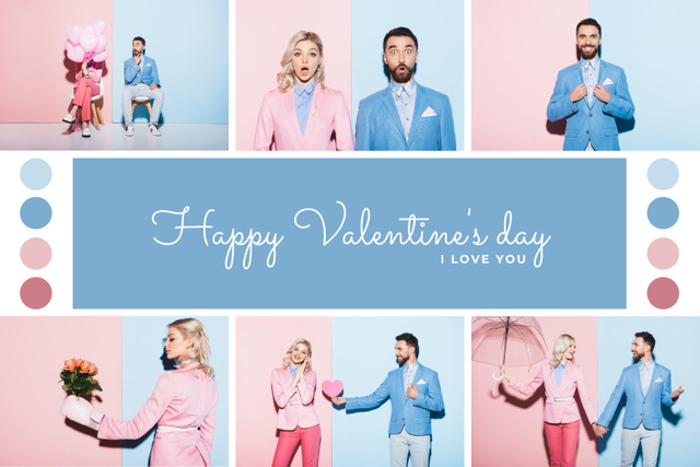 Colorful Valentine's Day Congrats With Couple in Love Collage Mood Board Tasarım Şablonu