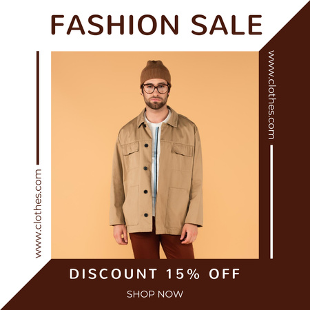 Casual Male Fashion Sale Offer At Lowered Costs With Eyewear Instagram Design Template